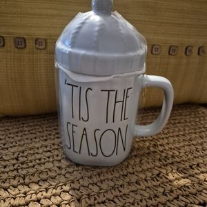 Rae Dunn 2 Sided Light Blue Mug with Lid -